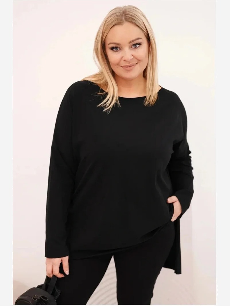 Dámska blúzka Plus Size asymetrická s dlhým rukávom čierna