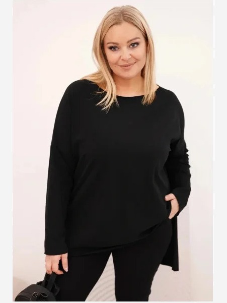 Dámska blúzka Plus Size asymetrická s dlhým rukávom čierna