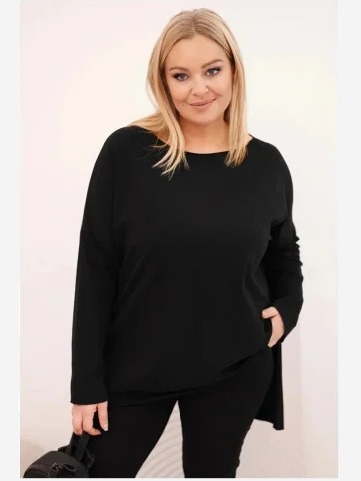 Dámska blúzka Plus Size asymetrická s dlhým rukávom čierna