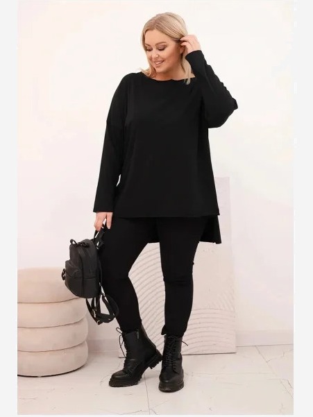 Dámska blúzka Plus Size asymetrická s dlhým rukávom čierna