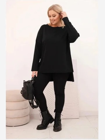 Dámska blúzka Plus Size asymetrická s dlhým rukávom čierna