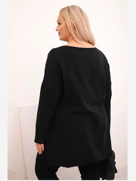 Dámska blúzka Plus Size asymetrická s dlhým rukávom čierna