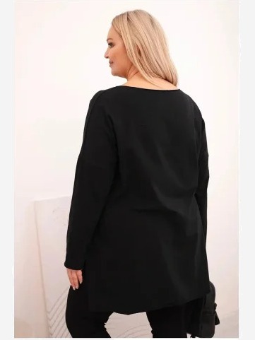 Dámska blúzka Plus Size asymetrická s dlhým rukávom čierna