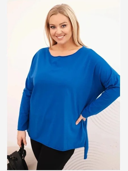 Dámska blúzka Plus Size asymetrická s dlhým rukávom chabrová
