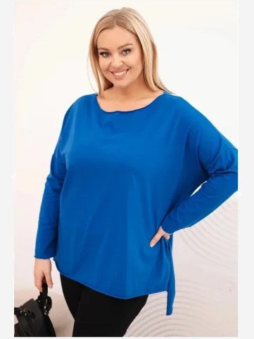 Dámska blúzka Plus Size asymetrická s dlhým rukávom chabrová