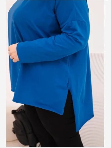 Dámska blúzka Plus Size asymetrická s dlhým rukávom chabrová
