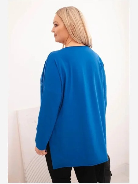 Dámska blúzka Plus Size asymetrická s dlhým rukávom chabrová