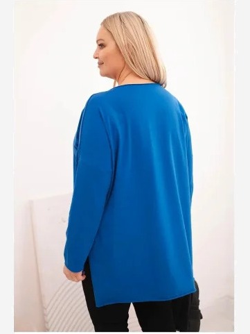 Dámska blúzka Plus Size asymetrická s dlhým rukávom chabrová