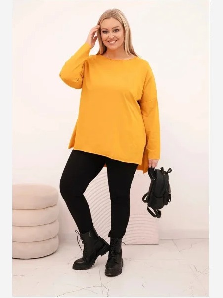 Dámska blúzka Plus Size asymetrická s dlhým rukávom horčicová