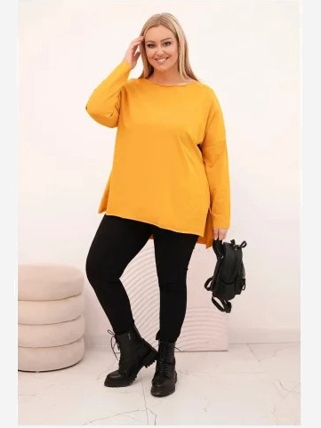 Dámska blúzka Plus Size asymetrická s dlhým rukávom horčicová