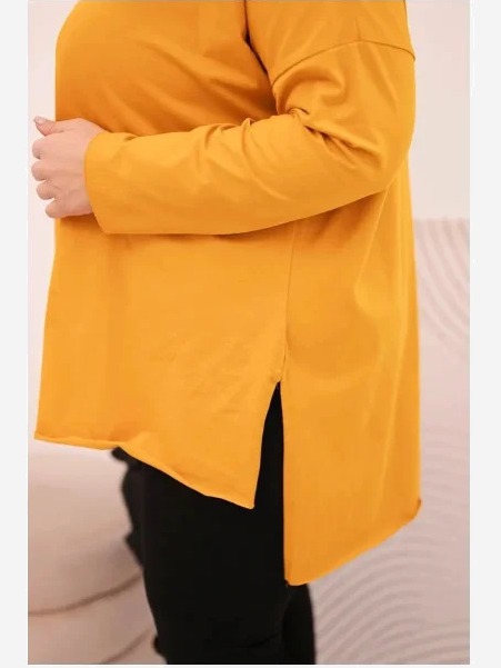 Dámska blúzka Plus Size asymetrická s dlhým rukávom horčicová