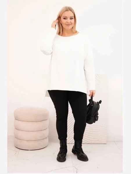 Dámska blúzka Plus Size asymetrická s dlhým rukávom biela