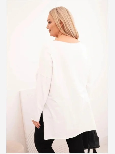 Dámska blúzka Plus Size asymetrická s dlhým rukávom biela