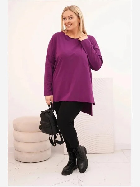 Dámska blúzka Plus Size asymetrická s dlhým rukávom tmavofialová