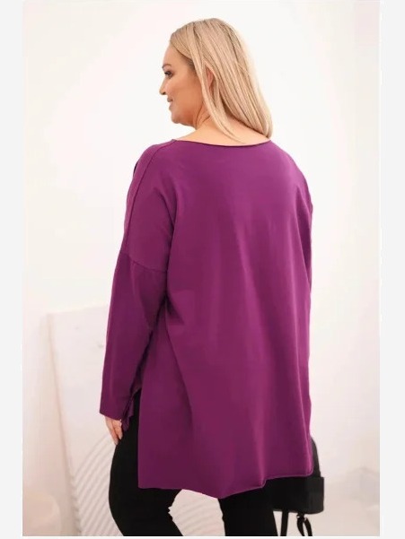 Dámska blúzka Plus Size asymetrická s dlhým rukávom tmavofialová