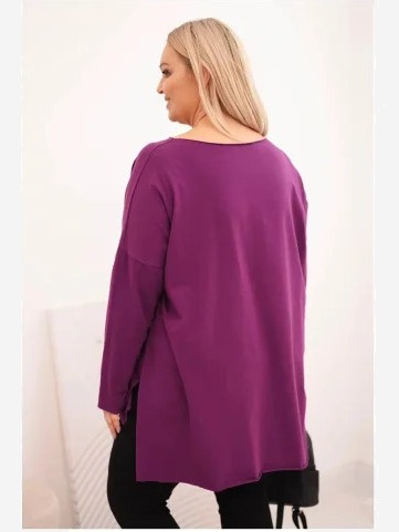 Dámska blúzka Plus Size asymetrická s dlhým rukávom tmavofialová