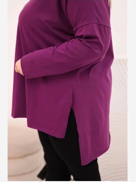 Dámska blúzka Plus Size asymetrická s dlhým rukávom tmavofialová