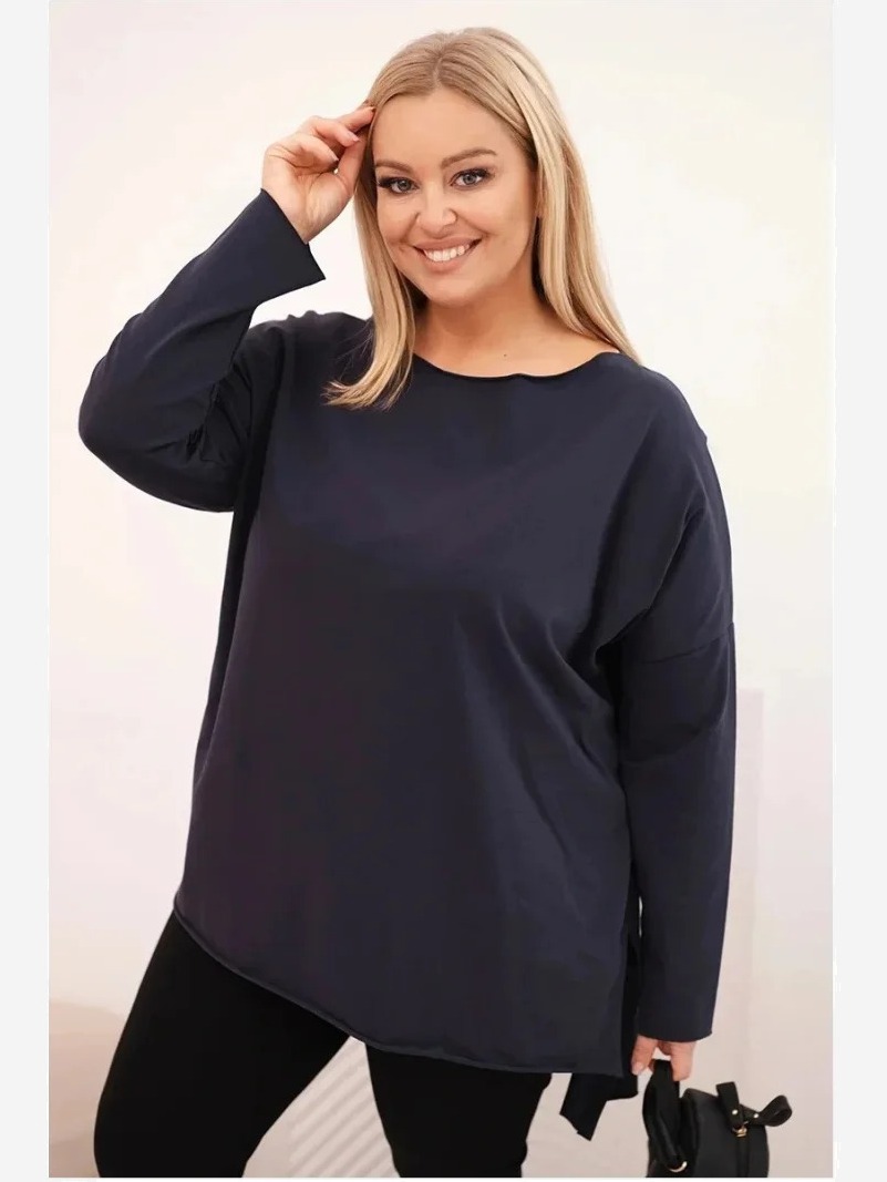 Dámska bavlnená blúzka Plus Size asymetrická s dlhým rukávom granátová
