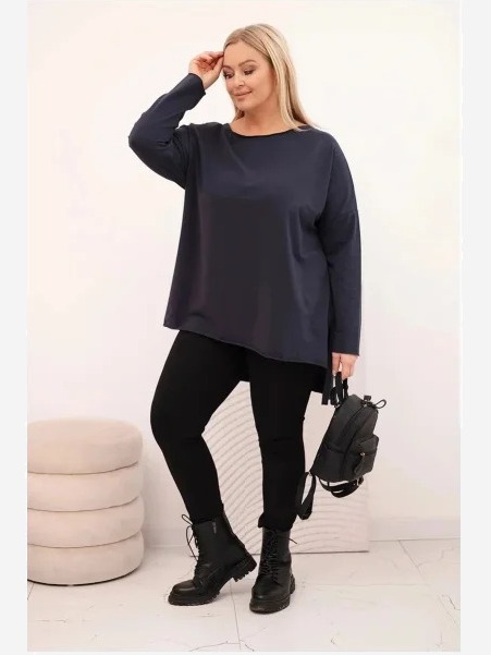 Dámska bavlnená blúzka Plus Size asymetrická s dlhým rukávom granátová