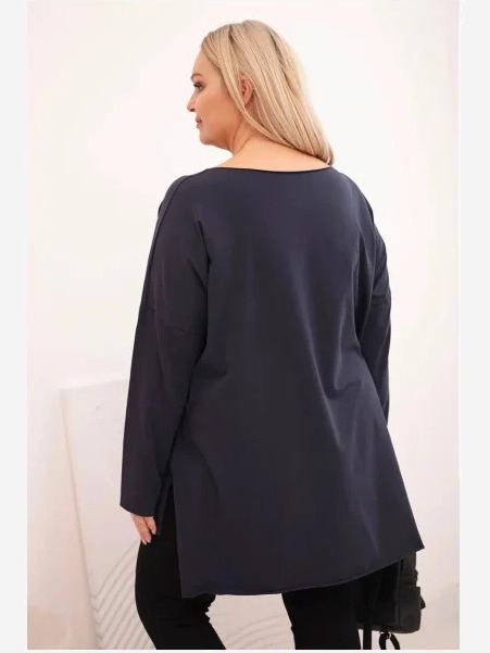 Dámska bavlnená blúzka Plus Size asymetrická s dlhým rukávom granátová