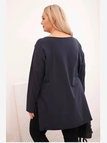 Dámska bavlnená blúzka Plus Size asymetrická s dlhým rukávom granátová