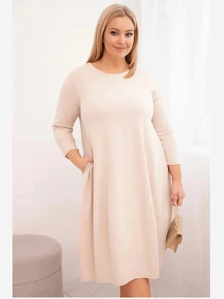Dámska bavlnená sukňa Plus Size s ohrnutým rukávom a vreckami béžová