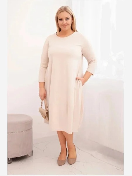 Dámska bavlnená sukňa Plus Size s ohrnutým rukávom a vreckami béžová