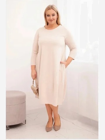 Dámska bavlnená sukňa Plus Size s ohrnutým rukávom a vreckami béžová