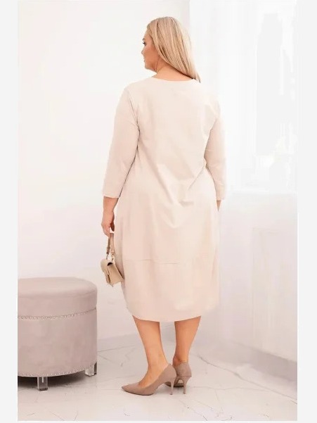 Dámska bavlnená sukňa Plus Size s ohrnutým rukávom a vreckami béžová