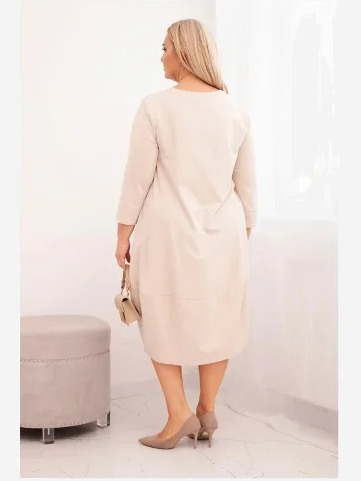 Dámska bavlnená sukňa Plus Size s ohrnutým rukávom a vreckami béžová