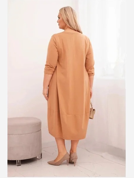 Dámska bavlnená sukňa Plus Size s ohrnutým rukávom a vreckami camelová