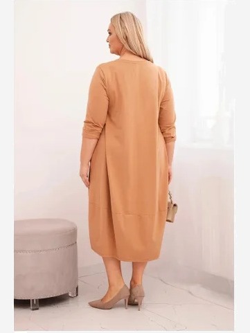 Dámska bavlnená sukňa Plus Size s ohrnutým rukávom a vreckami camelová