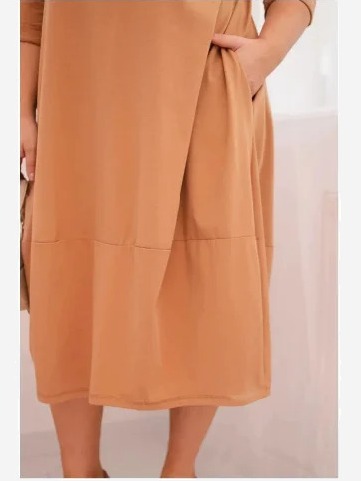 Dámska bavlnená sukňa Plus Size s ohrnutým rukávom a vreckami camelová