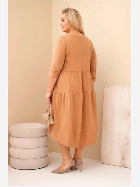 Dámska bavlnená sukňa Plus Size s volánmi a podhnutým rukávom camelová