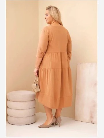 Dámska bavlnená sukňa Plus Size s volánmi a podhnutým rukávom camelová