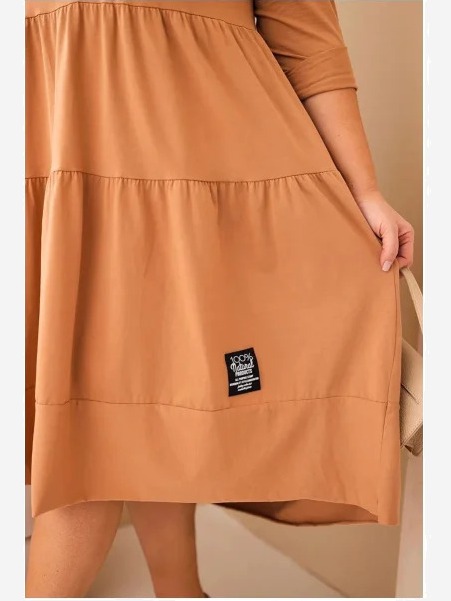 Dámska bavlnená sukňa Plus Size s volánmi a podhnutým rukávom camelová