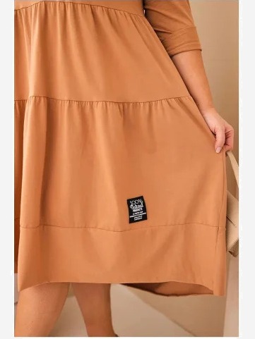 Dámska bavlnená sukňa Plus Size s volánmi a podhnutým rukávom camelová