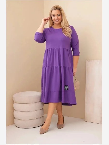Dámska bavlnená sukňa Plus Size s volánmi a podhnutým rukávom fialová