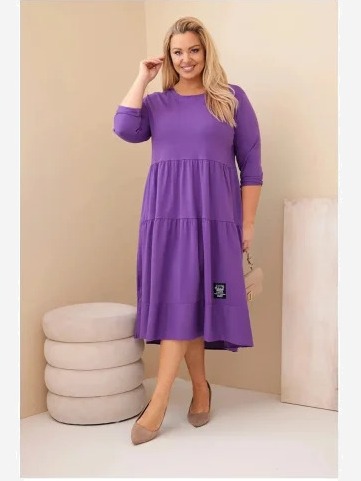Dámska bavlnená sukňa Plus Size s volánmi a podhnutým rukávom fialová