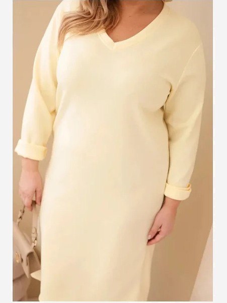Dámska plus size sukňa maslová s výstrihom V a rukávom žltá