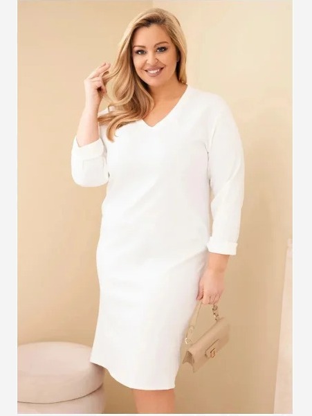 Dámska sukňa Plus Size maslová s výstrihom V a rukávom biela