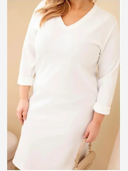 Dámska sukňa Plus Size maslová s výstrihom V a rukávom biela