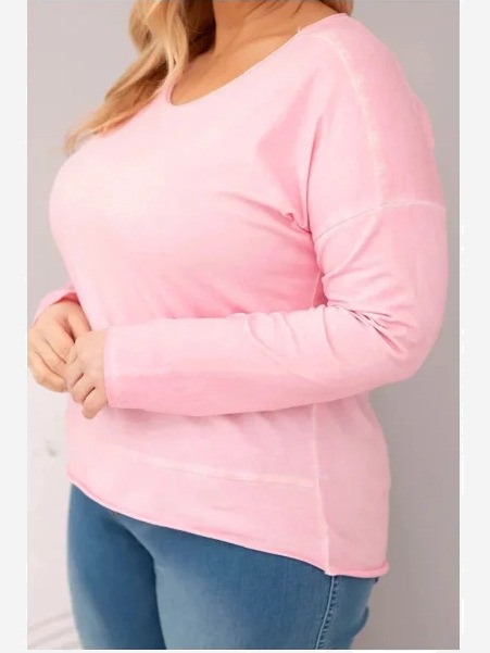 Dámska blúzka Plus Size s V výstrihom a dlhším zadným dielom svetloružová