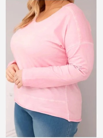 Dámska blúzka Plus Size s V výstrihom a dlhším zadným dielom svetloružová