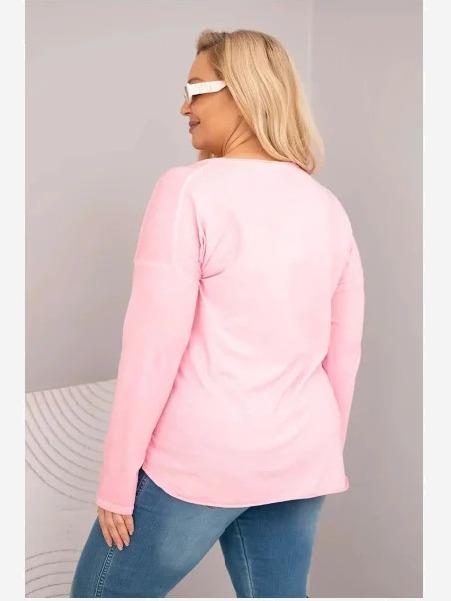 Dámska blúzka Plus Size s V výstrihom a dlhším zadným dielom svetloružová