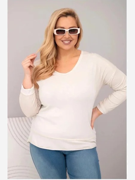 Dámska blúzka Plus Size s V výstrihom a dlhším zadným dielom béžová