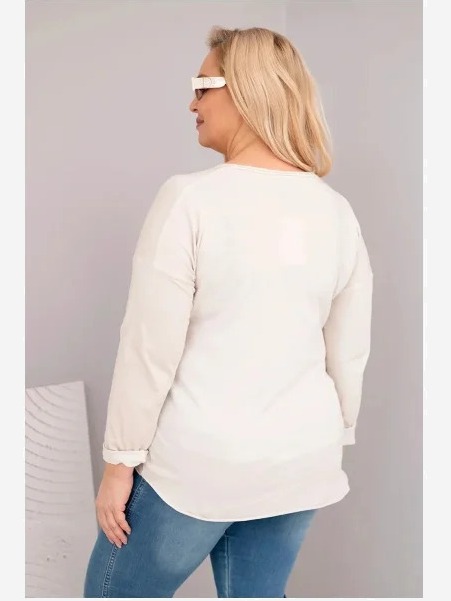 Dámska blúzka Plus Size s V výstrihom a dlhším zadným dielom béžová