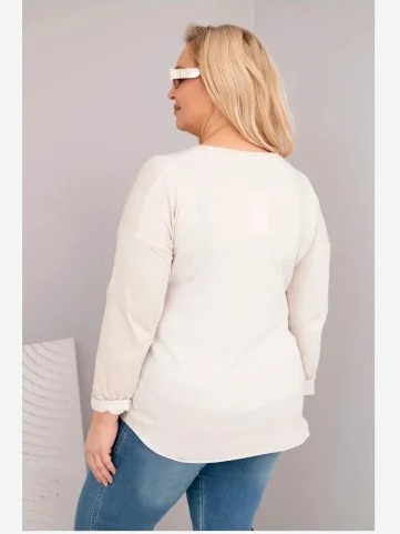Dámska blúzka Plus Size s V výstrihom a dlhším zadným dielom béžová