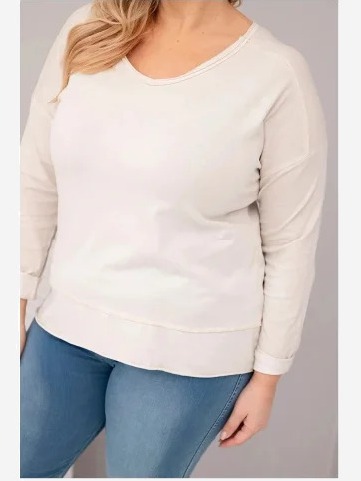 Dámska blúzka Plus Size s V výstrihom a dlhším zadným dielom béžová