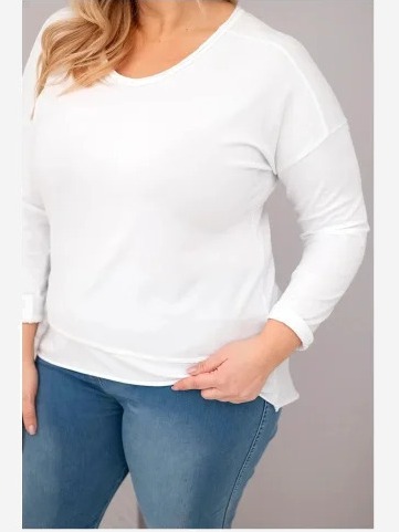 Dámska blúzka Plus Size s V-dekoltom a dlhším zadným dielom biela